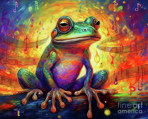 Vintage Wall Art featuring the ai art Bull Frog Mooning by Macro Abundance