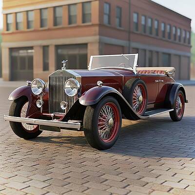 Classic Vintage Car on Cobblestone Street Wall Art