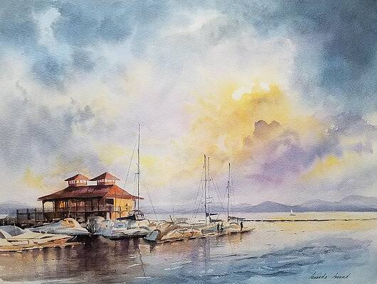 Burlington Boathouse at Sunset Wall Art
