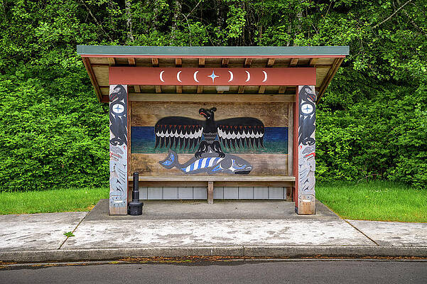 Wall Art featuring the photograph Bus Stop With Quileute Tribe Mural In La Push, Washington by Miroslav Liska