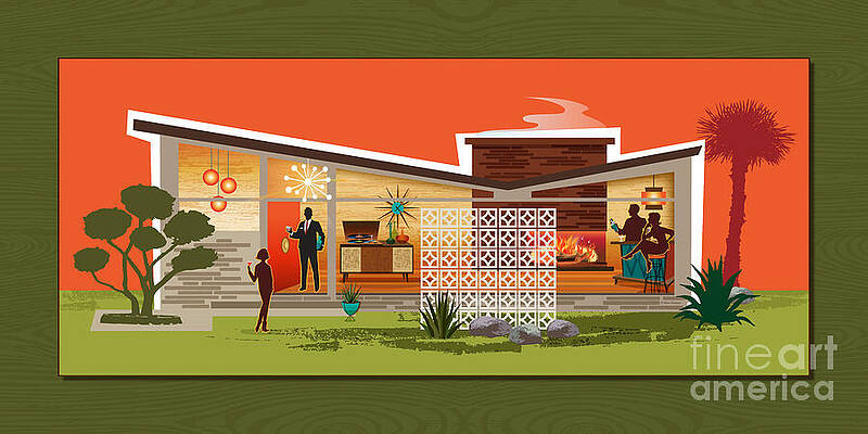 Butterfly Mid-Century Modern House Scene by Diane Dempsey