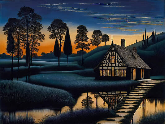 Reflection Digital Art - Cabin In The Marsh by Eris And AI