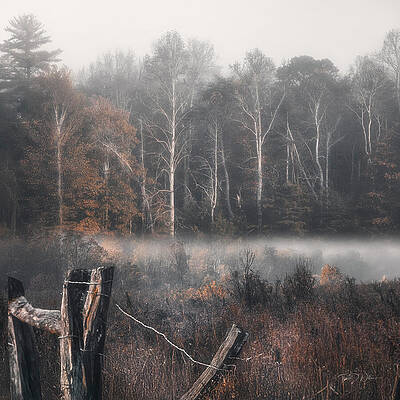 Foggy Forest Edge Scene Photograph