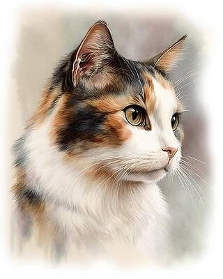 Portrait Painting - Calico Cat by Land of Dreams