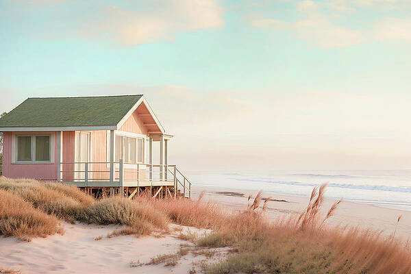 Sunset Wall Art featuring the digital art California Dreaming - Beachside Elegance by Philippe HUGONNARD