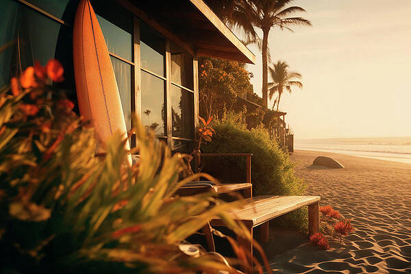 Sunset Wall Art featuring the digital art California Dreaming - Coastal Chromatics by Philippe HUGONNARD