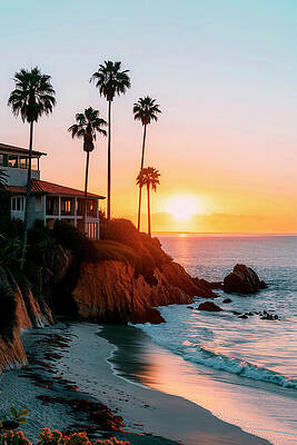 Sunset Wall Art featuring the digital art California Dreaming - Laguna Beach Sunrise by Philippe HUGONNARD