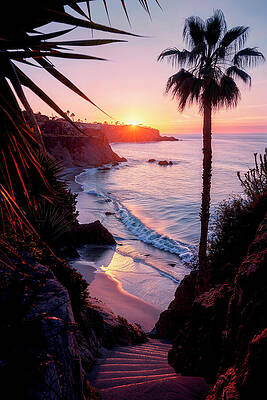 Sunset Wall Art featuring the digital art California Dreaming - Laguna Beach Sunset by Philippe HUGONNARD