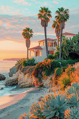 Sunset Wall Art featuring the digital art California Dreaming - Laguna Sunset by Philippe HUGONNARD