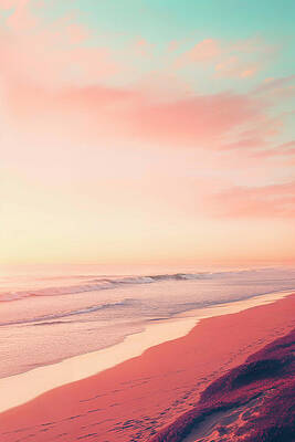 Sunset Wall Art featuring the digital art California Dreaming - Pastel Horizon by Philippe HUGONNARD