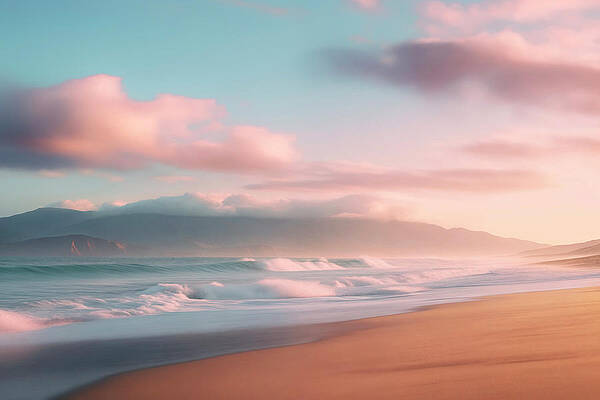 Sunset Wall Art featuring the digital art California Dreaming - Seaside Splendor by Philippe HUGONNARD
