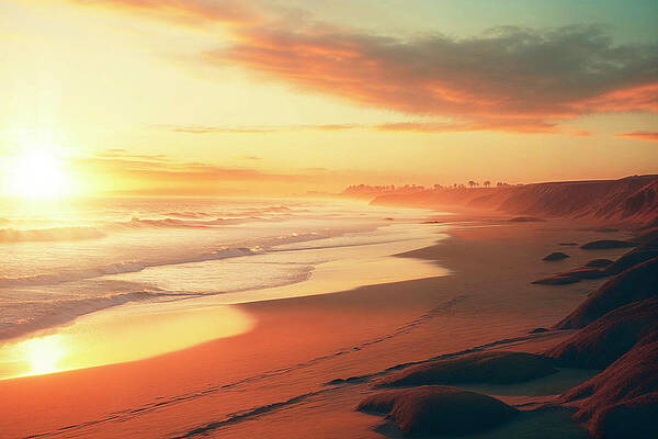 Sunset Wall Art featuring the digital art California Dreaming - Sunset Vibes by Philippe HUGONNARD