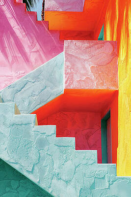 Vibrant Wall Art featuring the digital art California Dreaming - Vivid Stair L.A by Philippe HUGONNARD