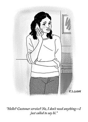 Lonely Wall Art featuring the drawing Calling To Say Hi by Everett S Glenn