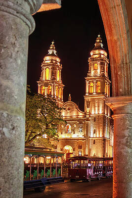 Wall Art featuring the photograph Campeche Cathedral At Night by Tatiana Travelways