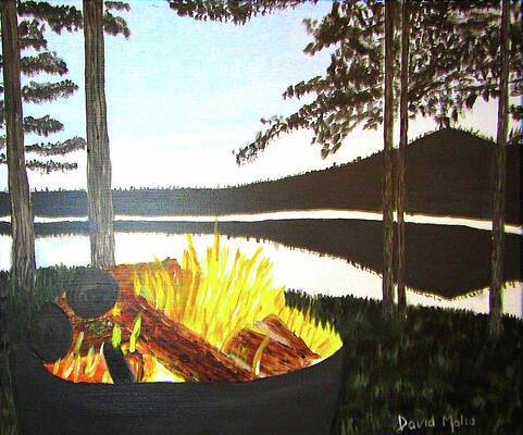 Campfire by the Lake at Dusk by David Malia