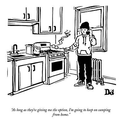 Remote Wall Art featuring the drawing Camping From Home by Drew Dernavich