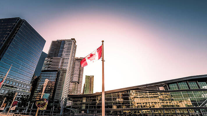 British Columbia Photograph - Canada Flag Vancouver Canada Place Art Print 0247 by Neptune Images