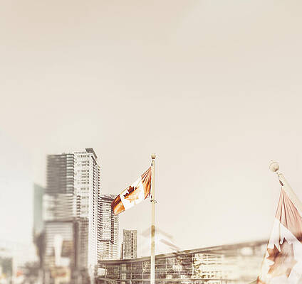 British Columbia Photograph - Canada Flag Waterfront Port Of Vancouver Canada Place 0247-102 by Neptune Images