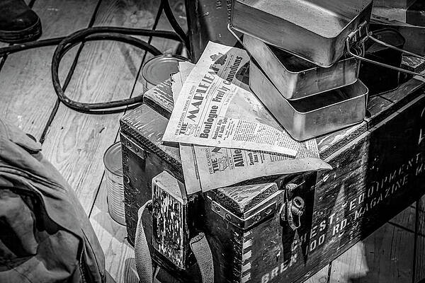 Vintage Military Gear and Newspapers Wall Art