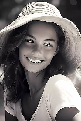 Natural Digital Art - Candid Image Of A Woman In A Straw Hat In Black And White No 1 by Andre Petrov