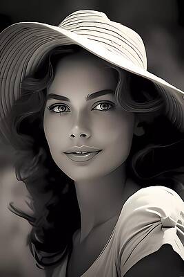 Natural Digital Art - Candid Image Of A Woman In A Straw Hat In Black And White No 3 by Andre Petrov