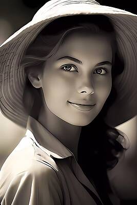 Natural Digital Art - Candid Image Of A Woman In A Straw Hat In Black And White No 4 by Andre Petrov