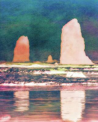 Serene Photograph - Cannon Beach - Painted Canvas Texture by Bruce Block