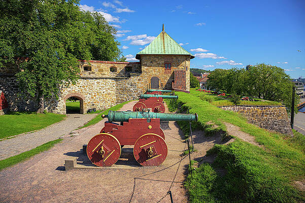 Wall Art featuring the photograph Cannons Along The Walls Of Akershus Fortress, Oslo, Norway by Miroslav Liska