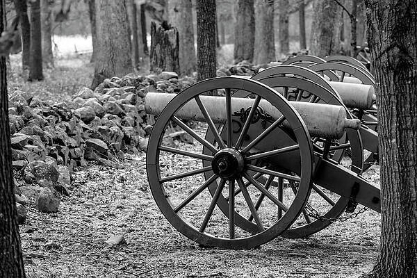 Wall Art featuring the photograph Cannons Of Seminary Ridge, Gettysburg 2 BW by John Twynam