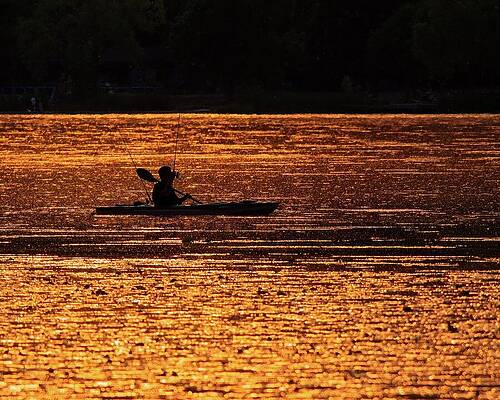 Wall Art featuring the photograph Canoe Fishing, Lake Wingra, Madison, WI. 2 by Steven Ralser