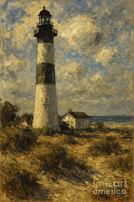 Coastal Lighthouse and Cottage Wall Art