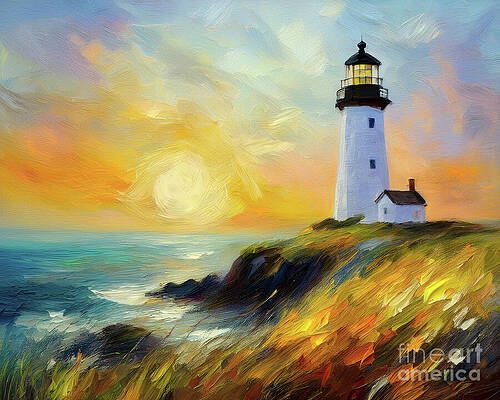 Vintage Wall Art featuring the ai art Cape Disappointment Lighthouse by Macro Abundance
