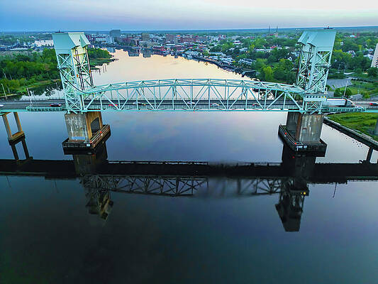 Sunrise Wall Art featuring the photograph Cape Fear Memorial Bridge by Oceanic SkyView