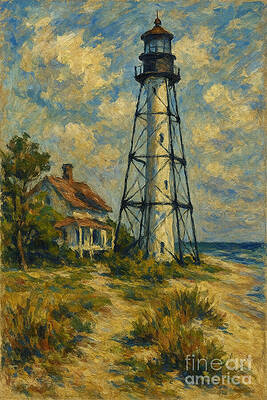 Tall Lighthouse on a Sunny Coastline Wall Art