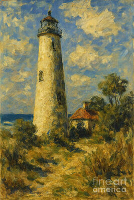 Coastal Lighthouse Under a Blue Sky Wall Art