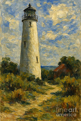 Tranquil Lighthouse Under Cloudy Skies Wall Art