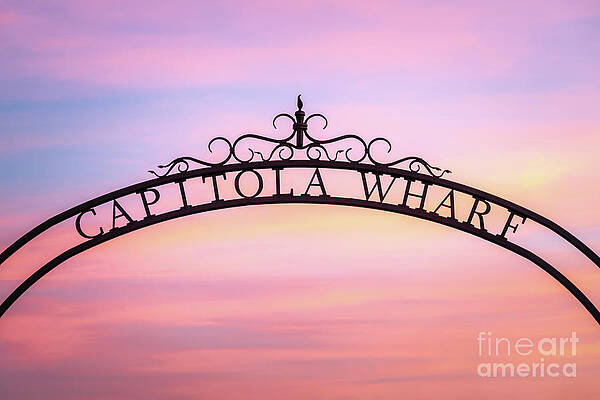 California Wall Art featuring the photograph Capitola Wharf Pier Sign Sunset Photo by Paul Velgos
