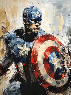 Captain America in Battle Pose Painting