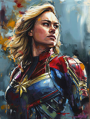 Captain Marvel Heroic Portrait Painting