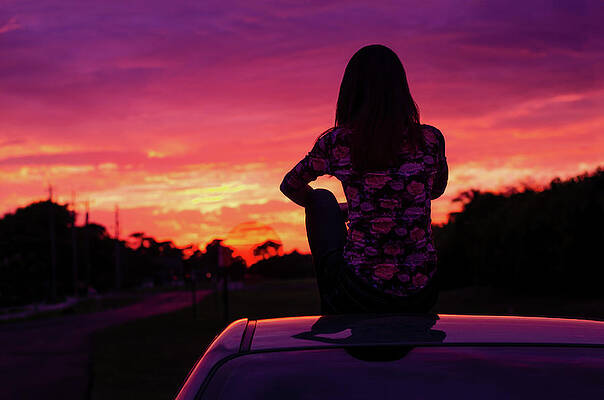 Serene Wall Art featuring the photograph Car Sitting At Sunset by Laura Fasulo