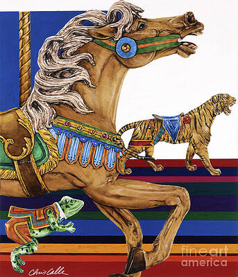Animal Wall Art featuring the painting Carousel Animals - Horse And Tiger by Chris Calle