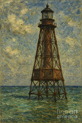 Seaside Lighthouse Under a Cloudy Sky Wall Art