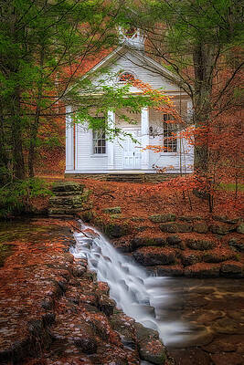 Wall Art featuring the photograph Cascade And Chapel by Susan Candelario