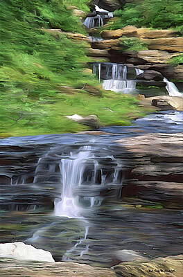 Cascading Waterfalls in Lush Forest Photograph