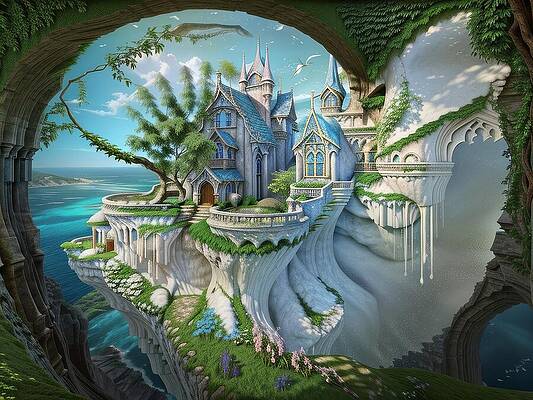 Whimsical Digital Art - Castle House by Eris And AI