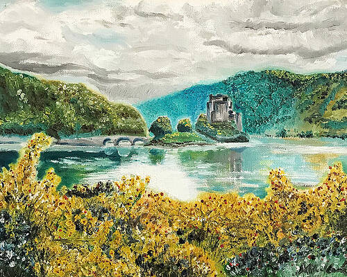 Wall Decor Painting - Castle In A Lake by Michel Cruz-Garcia
