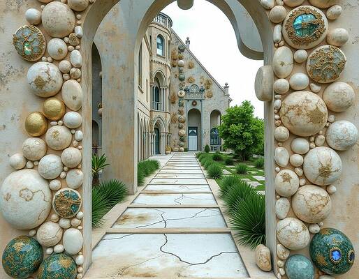 Whimsical Digital Art - Castle Of Spheres by Eris And AI