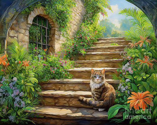 Vintage Wall Art featuring the ai art Castle Stairs by Macro Abundance