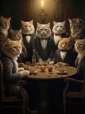 Wall Art featuring the painting Cat Gathering by Land of Dreams